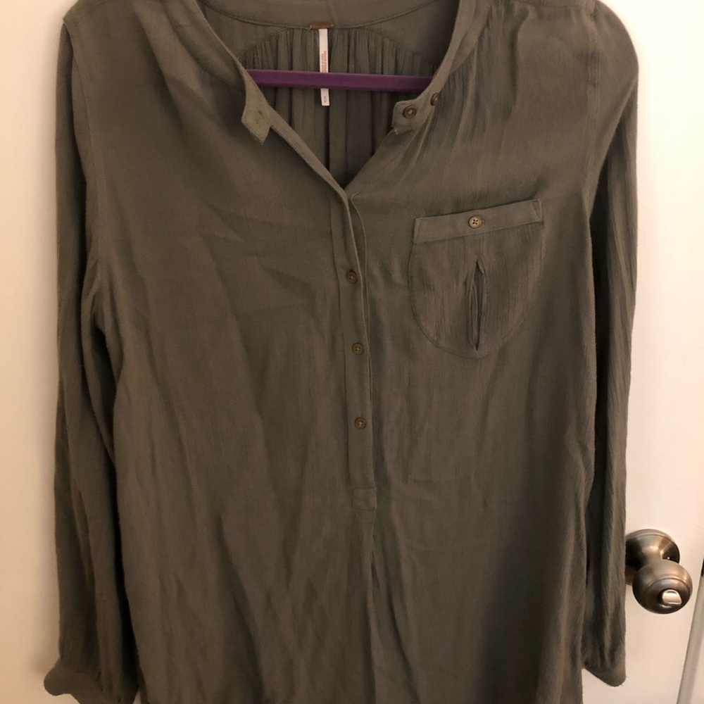 Free people army green flowy blouse